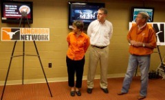 Chris Plonsky and former Texas Men’s Athletics Director DeLoss Dodds (right) on the day ESPN and Texas announced the formation of the Longhorn Network in January 2011.